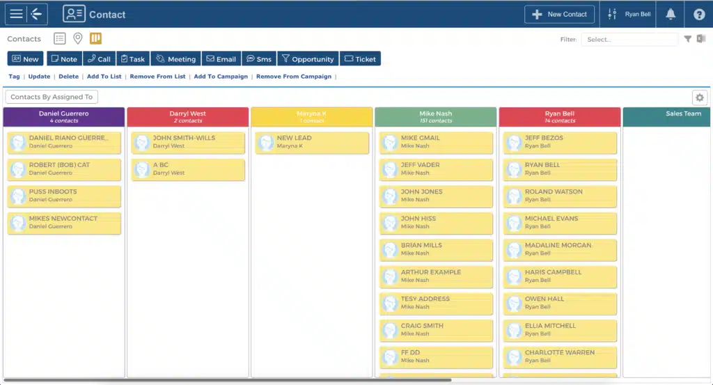 Tall Emu CRM records arranged in a clear Kanban view