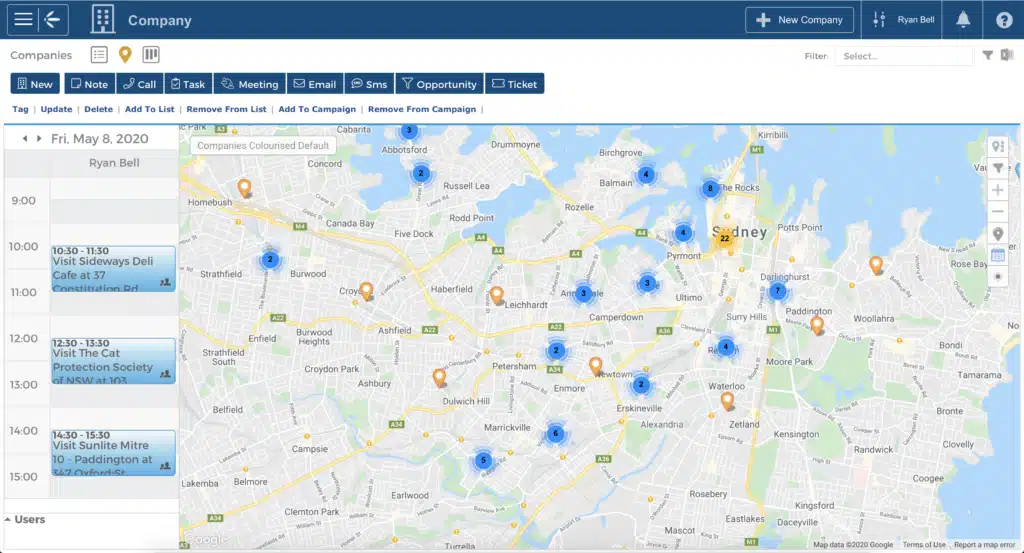 Tall Emu lead list in grid view showing owners, sources and next actions