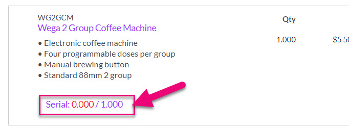 Serial number capture link on a stock item
